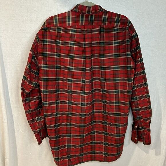 Ralph Lauren Button Down Shirt Size Large Red Green Plaid Golf Crest Vintage - Picture 5 of 7